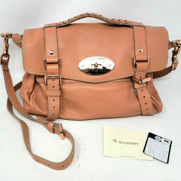 Mulberry Alexa Peach Soft Buffalo Leather Medium Satchel Shoulder Hand Bag Auth - Picture 1 of 12